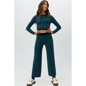 Daydreamer Women's Fitted Pullover Sweater Teal Check Size XS